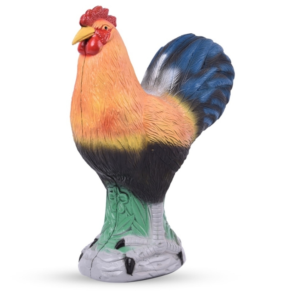 Lifelike Beige and Blue Rooster Statue  Decoration